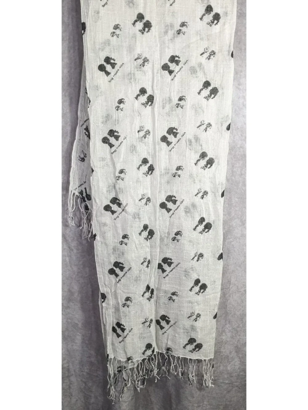 Boy Meets Girl Lightweight White Scarf With Black Silhouette Print & Fringe - Picture 5 of 8